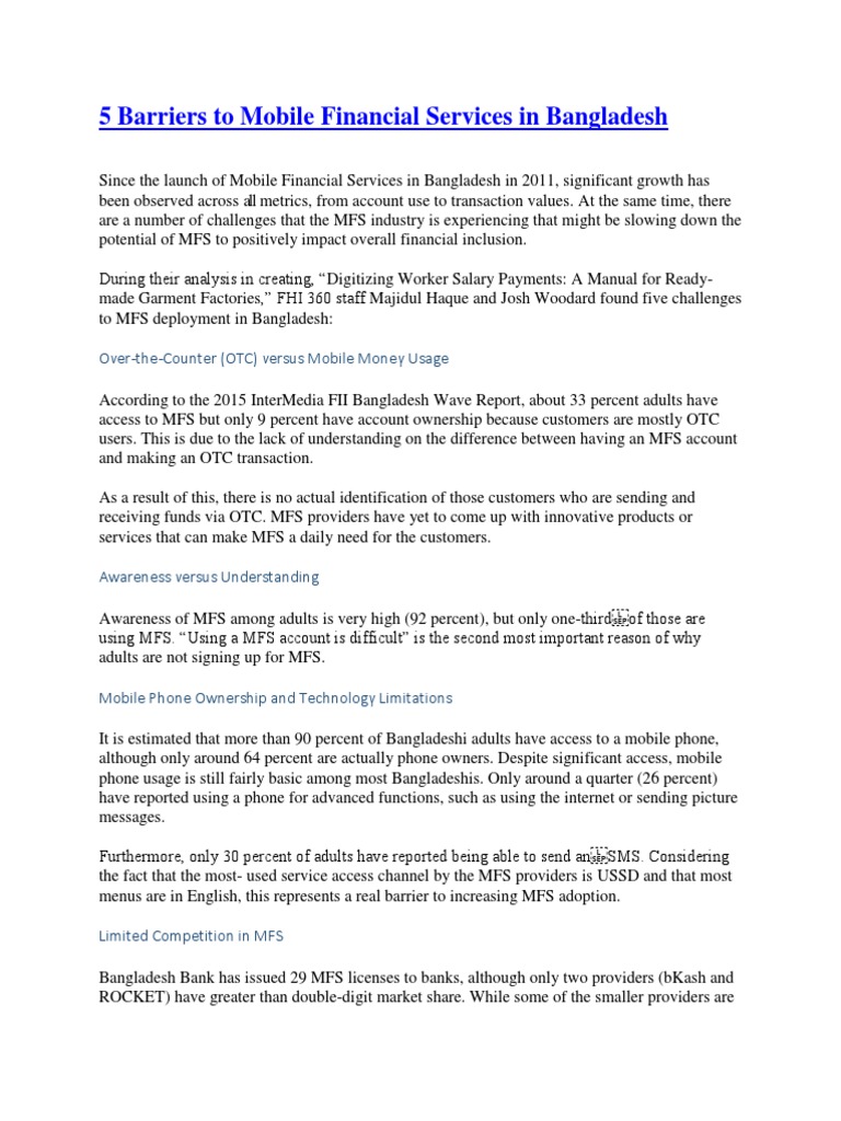 5 Barriers To Mobile Financial Services in Bangladesh | PDF ...