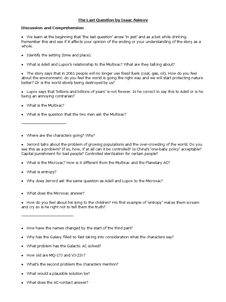 The Last Question by Isaac Asimov Activities Nature