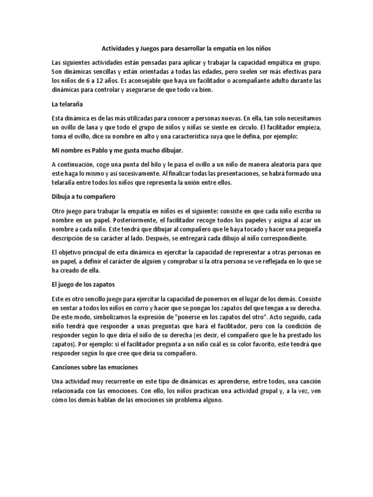 Actividades y Juegos para Desarrollar La Empatía en Los Niños | PDF ...