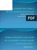 Adaptarea Elevilor Din Clasa A IX-a La Învățământul