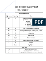 2nd Grade School Supply List