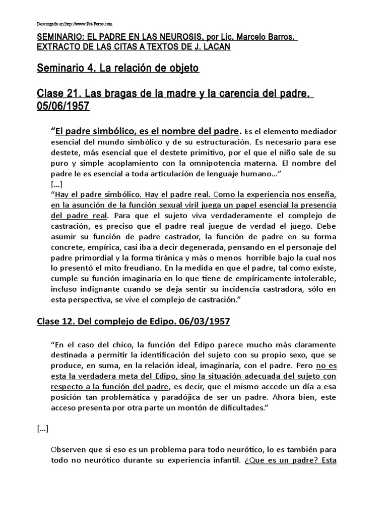 Lacan Seminario 4 y 5 | PDF | Complejo de Edipo | Jacques Lacan