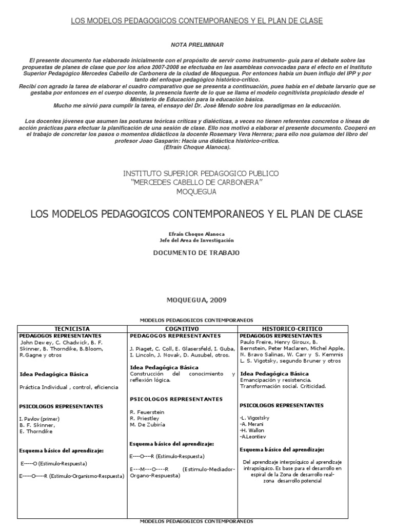 Modelos Pedagógicos y Planes de Clase | PDF | Maestros | Aprendizaje