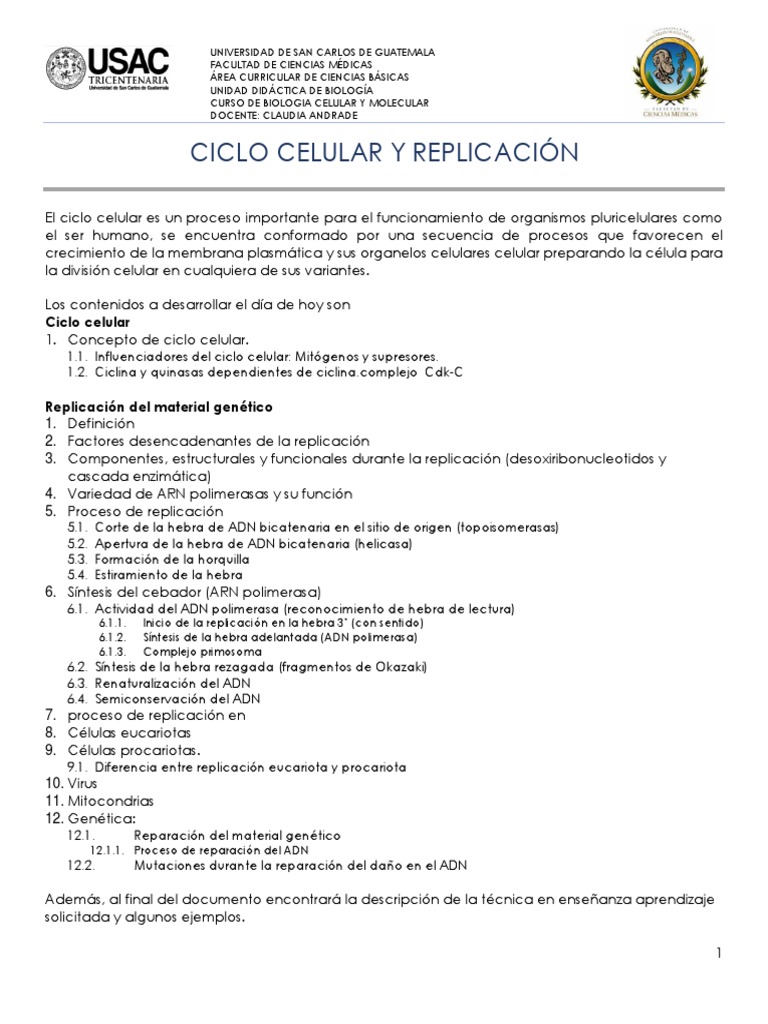 Ciclo Celular y Replicación del ADN | PDF | Replicación De Adn ...