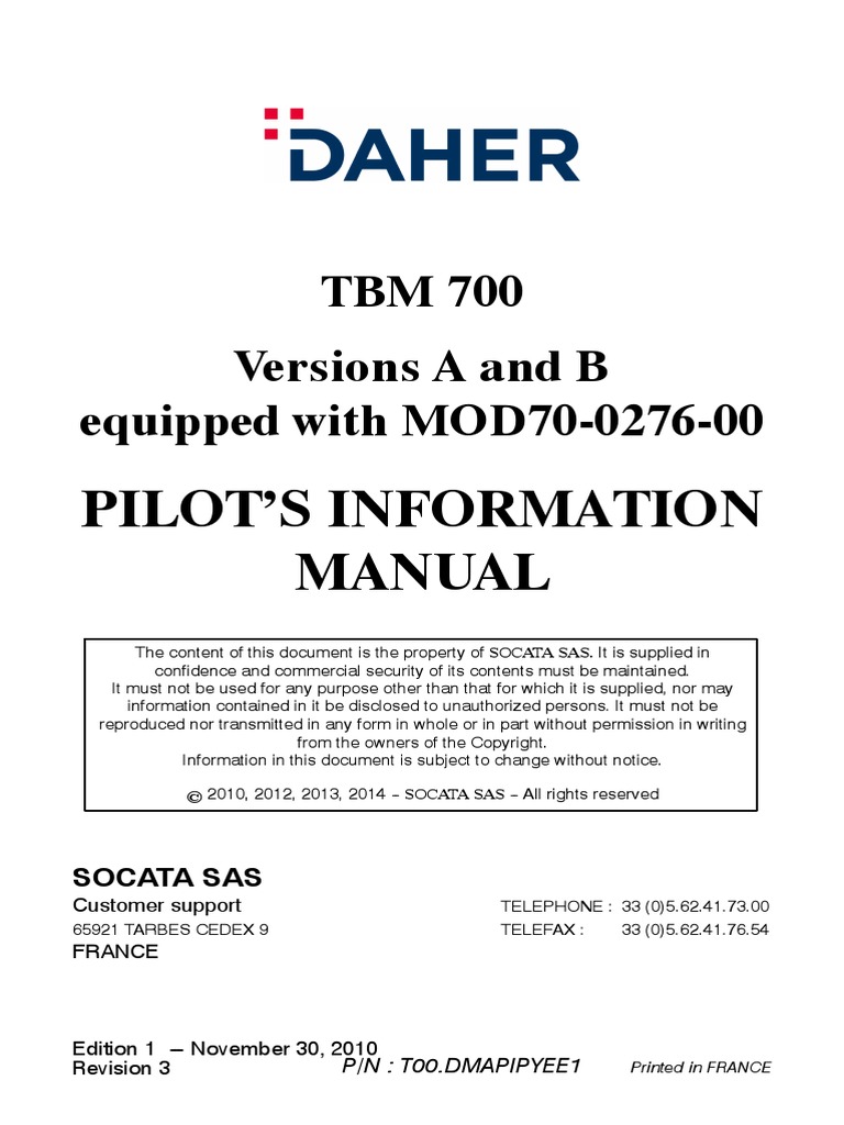 Tbm 700a B Poh Airspeed Flap Aeronautics