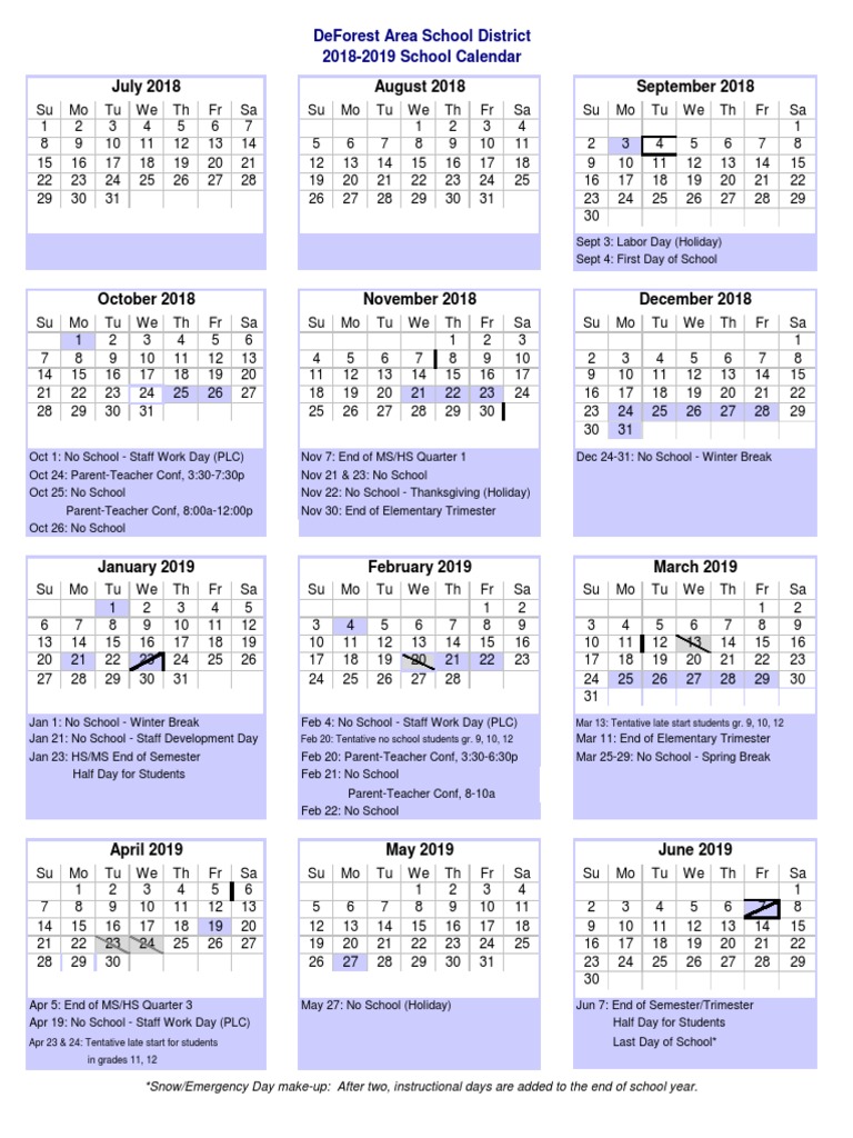 Dasd 2018 19 Calendar | Download Free PDF | Academic Term | Public Services