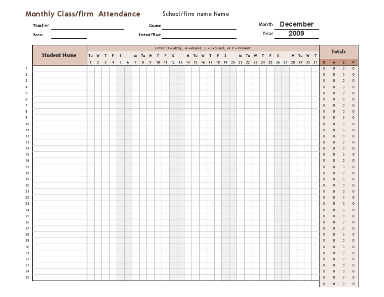 Monthly Class Attendance Register | PDF | Pedagogy | Education Theory