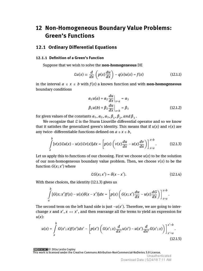 Mathematics For The Physical Sciences 12 Non Homogeneous Boundary Value Problems Greens Functions Green S Function Ordinary Differential Equation