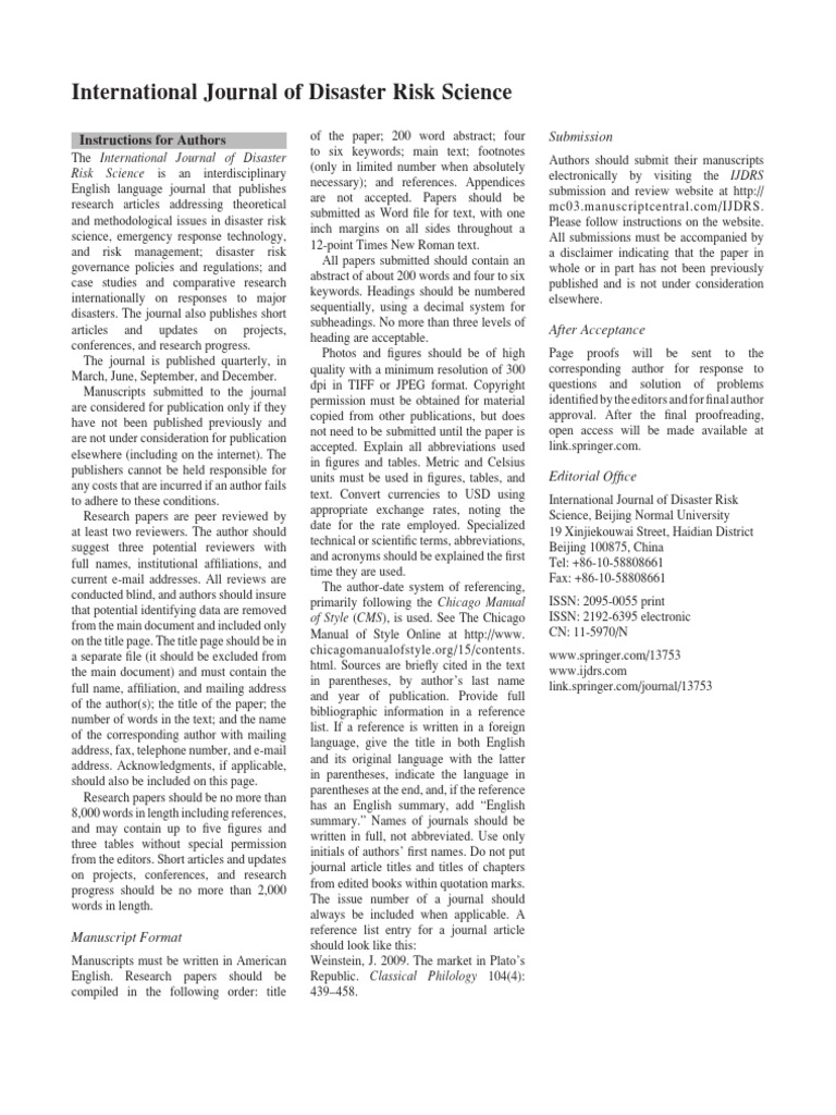 International Journal of Disaster Risk Science PDF Academic