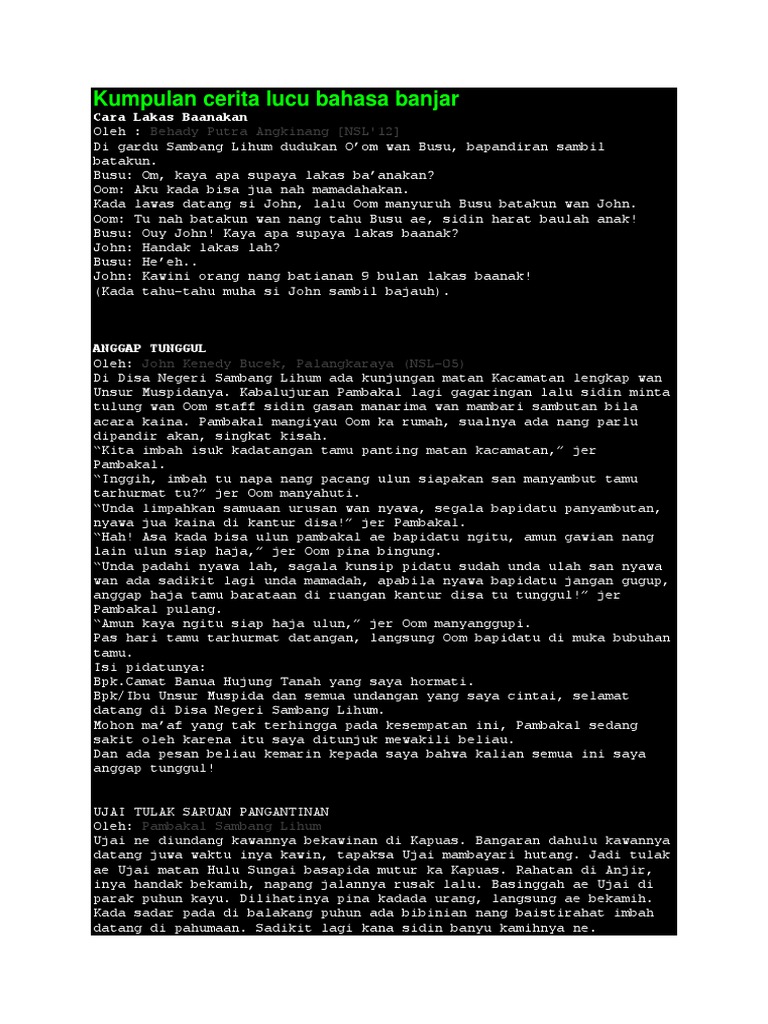 Kumpulan Cerita Lucu Bahasa Banjar