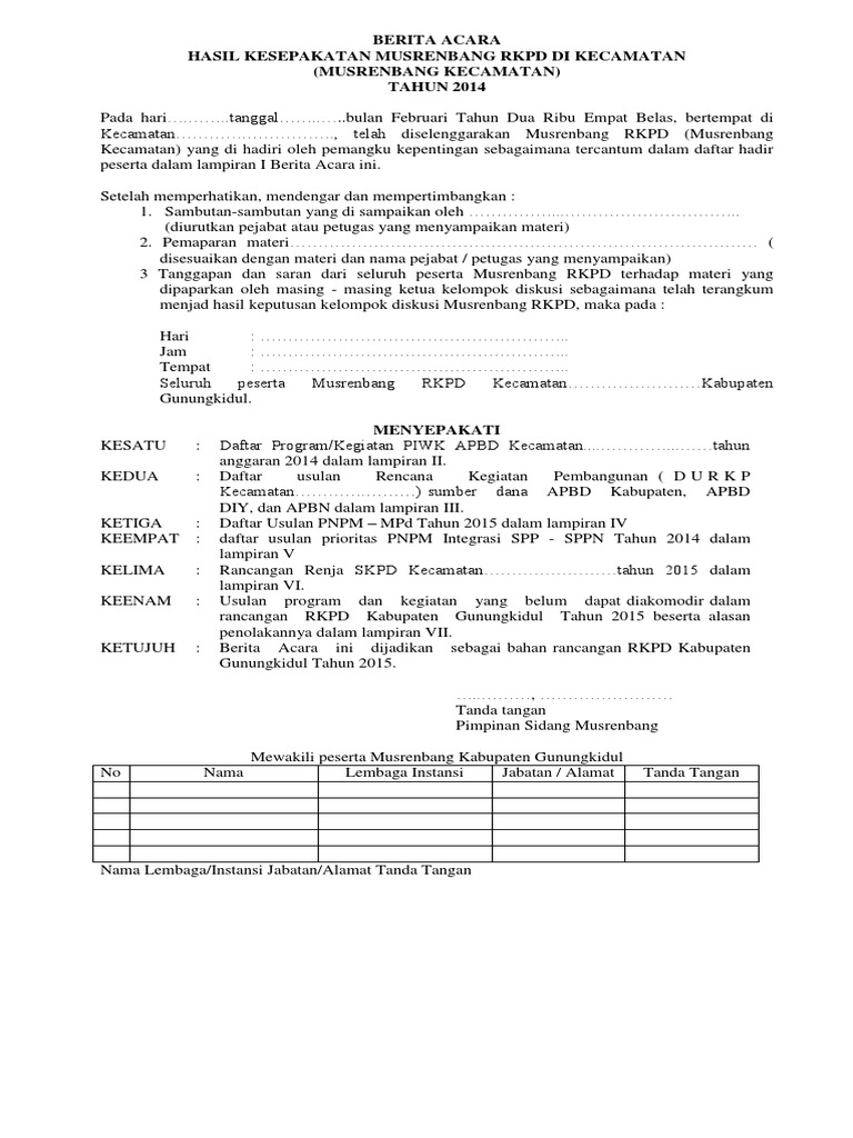 Berita Acara Musrenbang | PDF
