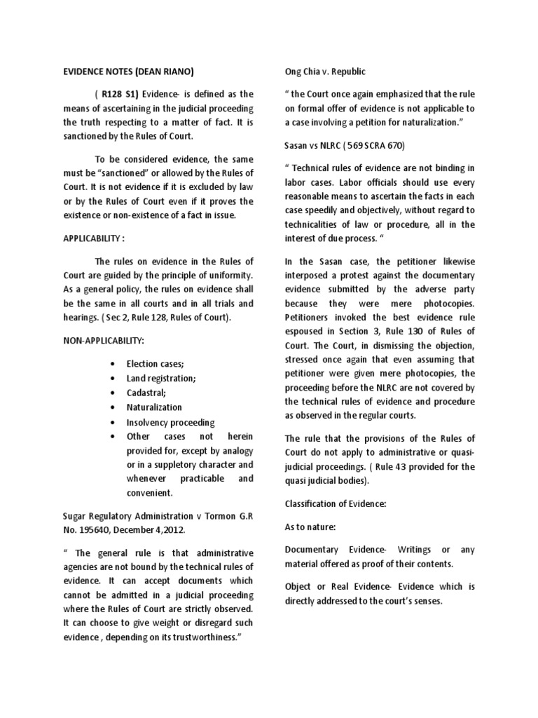Evidence Notes | PDF | Evidence | Relevance (Law)