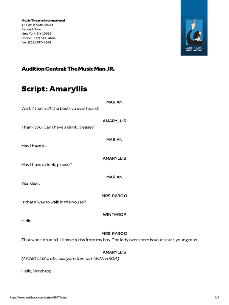 Amaryllis Lines from The Music Man JR. | PDF | Leisure