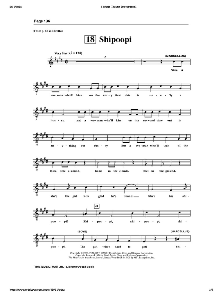 Music Man Audition Score Marcellus Shipoopi PDF