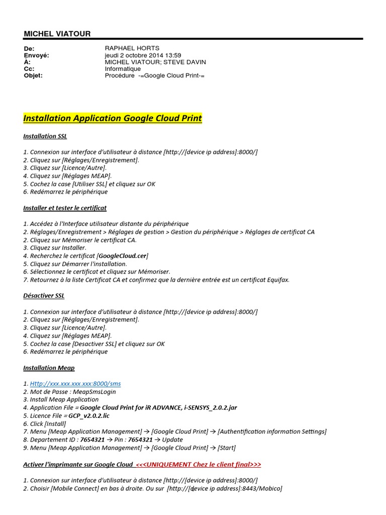 Installation de Google Cloud Print | PDF | Gmail | Cyberespace