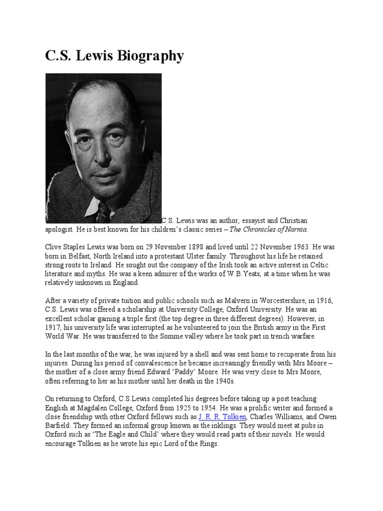 C.S. Lewis Biography PDF C. S. Lewis Religion And Belief