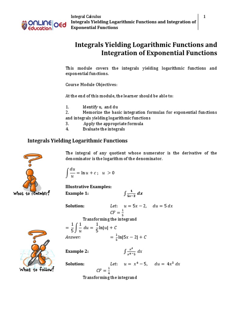 Integrals Yielding Logarithmic and Exponential Functions | PDF ...