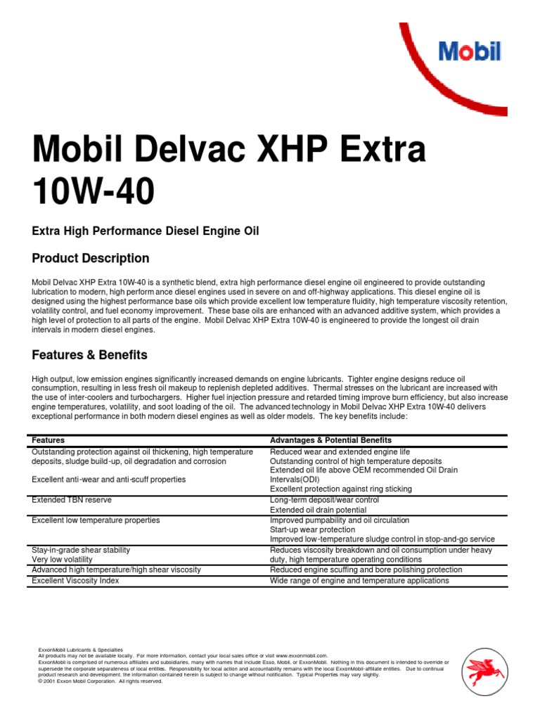 Mobil Delvac XHP Extra 10w40 PDF PDF Motor Oil Exxon Mobil