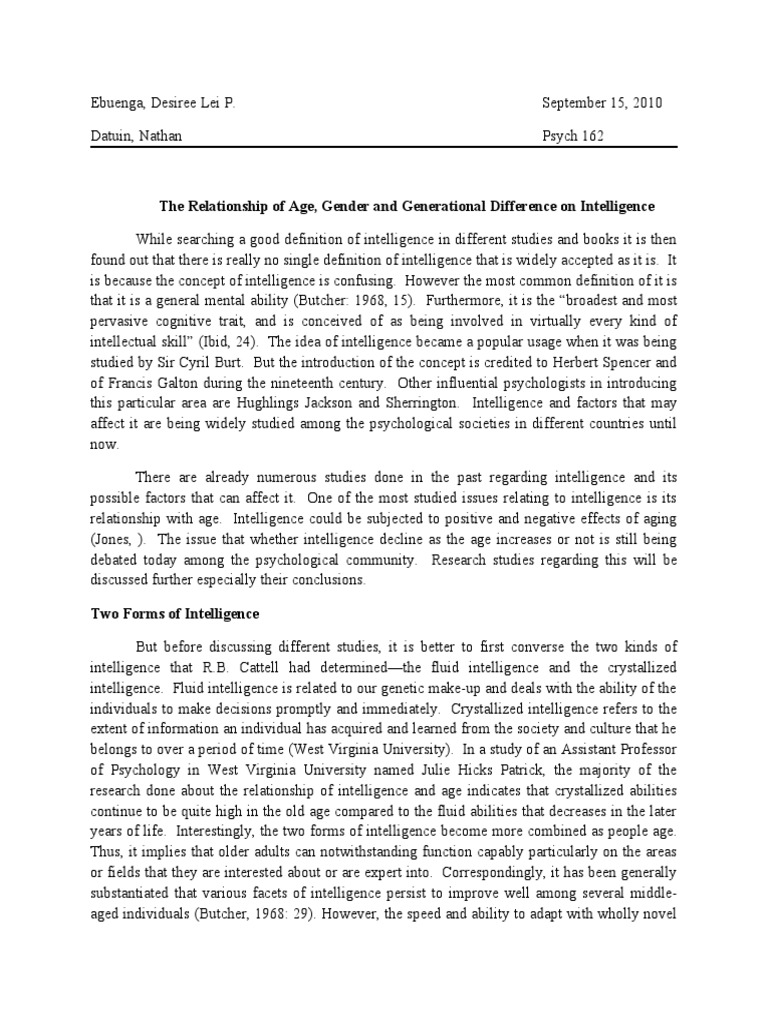 Age and Intelligence | PDF | Intelligence | Gender Studies