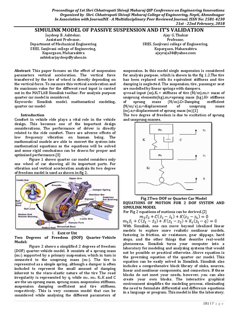 Simulink Model of Passive Suspension and It'S Validation | PDF ...