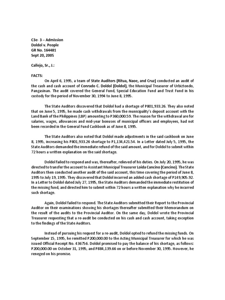 Cash Shortage Incident Report: Doldol Case | PDF | Public Law | Government