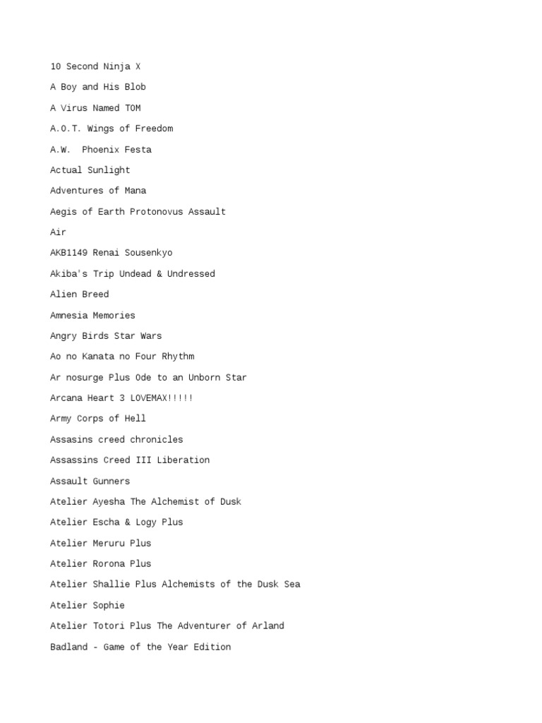 Old Vita Game List | PDF | Entertainment | Video Games