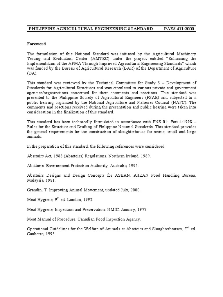 Slaughterhouse Design Standards PAES 411:2000 | PDF | Slaughterhouse ...