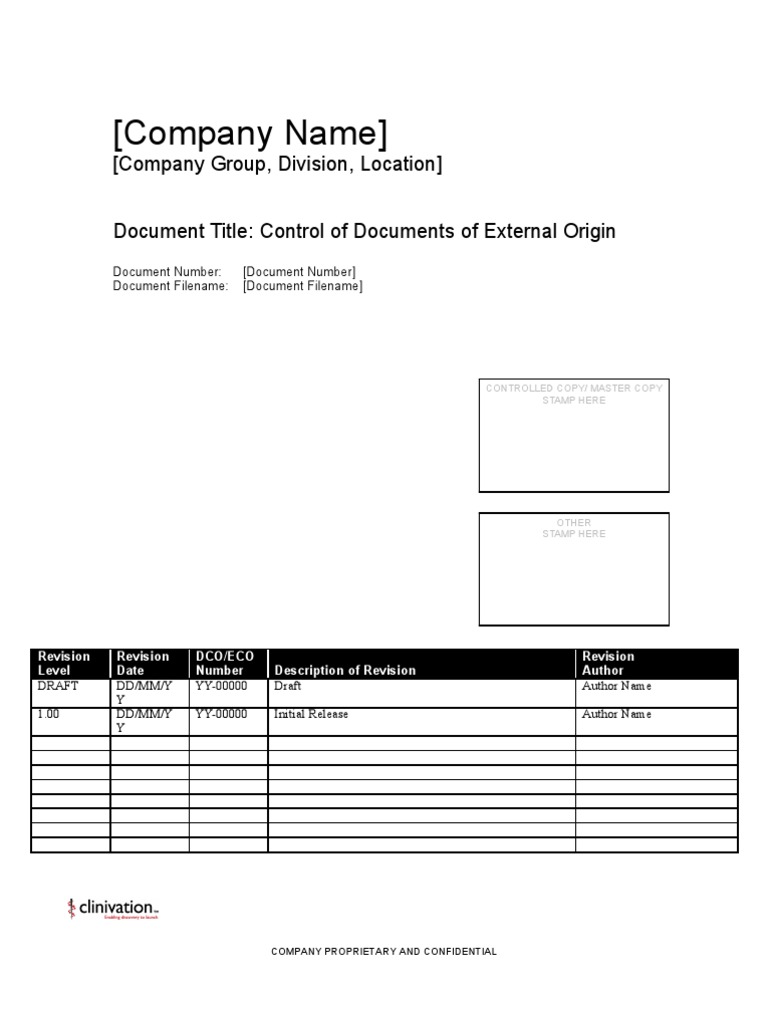 Control of Documents of External Origin Document Specification