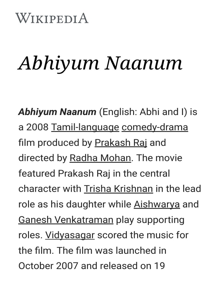 Abhiyum Naanum Wikipedia PDF Download Free PDF Indian Films