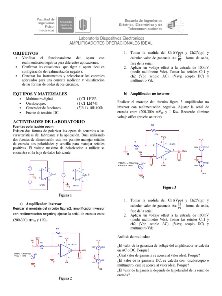 Practica 1 Dispositivos (Opam Ideal) | PDF | Amplificador operacional ...