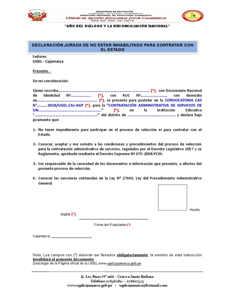 Declaracion Jurada de No Inhabilitado | PDF