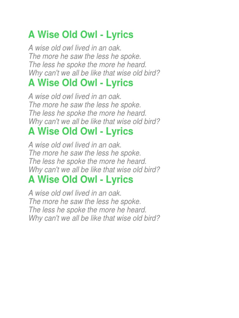 A Wise Old Owl Poem Lyrics | PDF