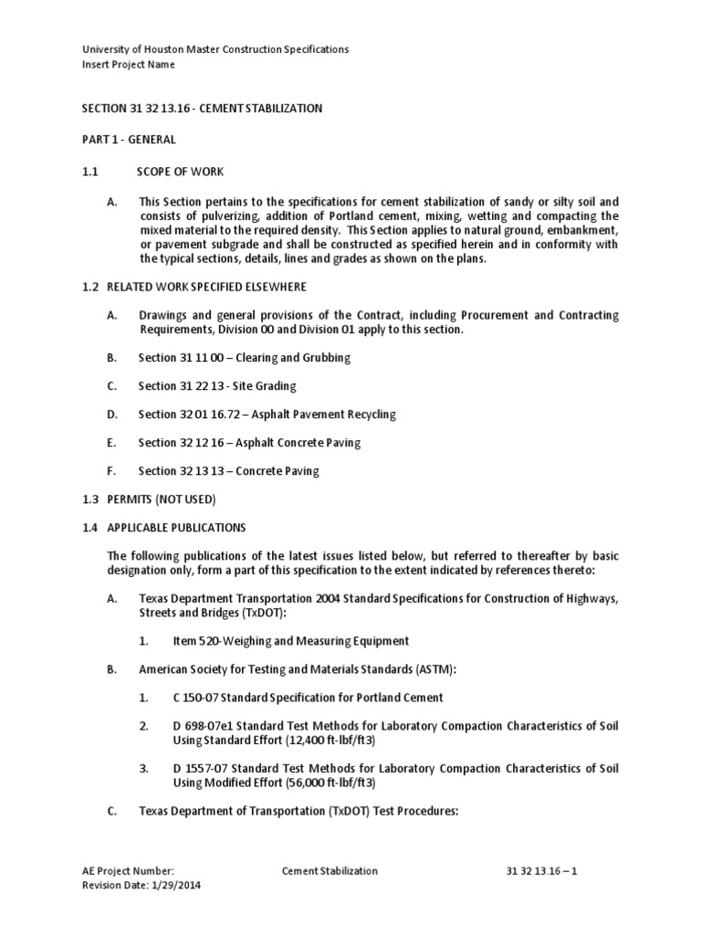 Cement Stabilization Specifications | PDF | Specification (Technical ...