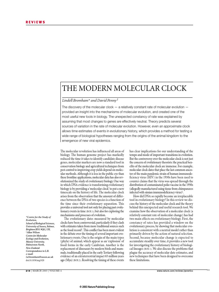 The Modern Molecular Clock Lindell Bromham and David Penny PDF
