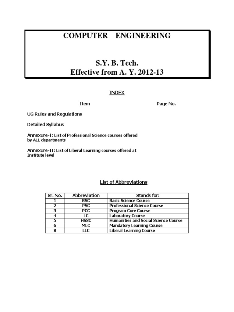 S.Y. B. Tech Computer Engineering Syllabus | PDF | Class (Computer ...