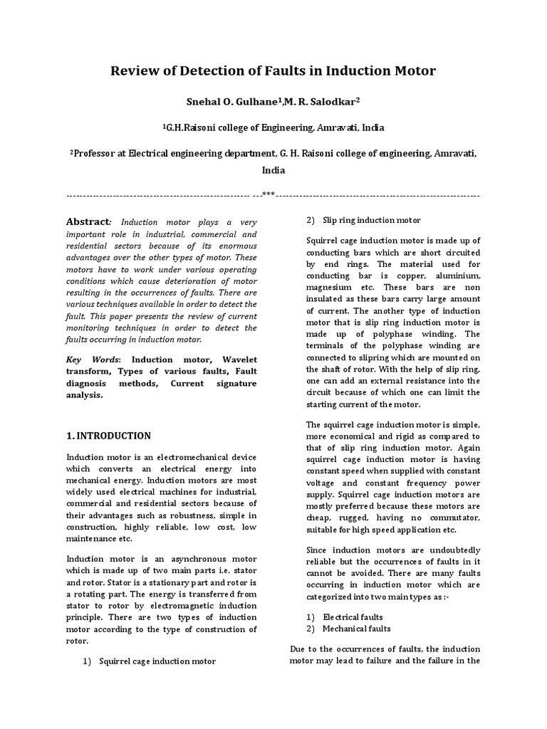 Induction Motor Fault Detection Review | PDF | Electrodynamics ...