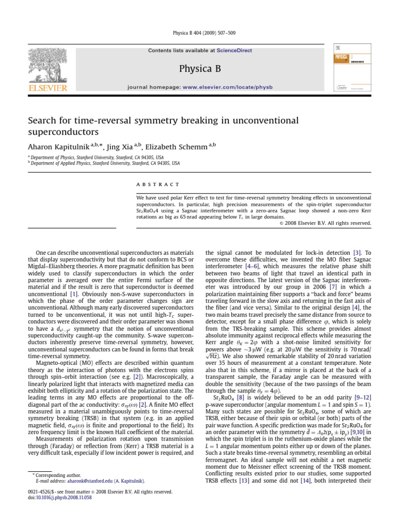 Time-Reversal Symmetry in Superconductors | PDF | Superconductivity ...
