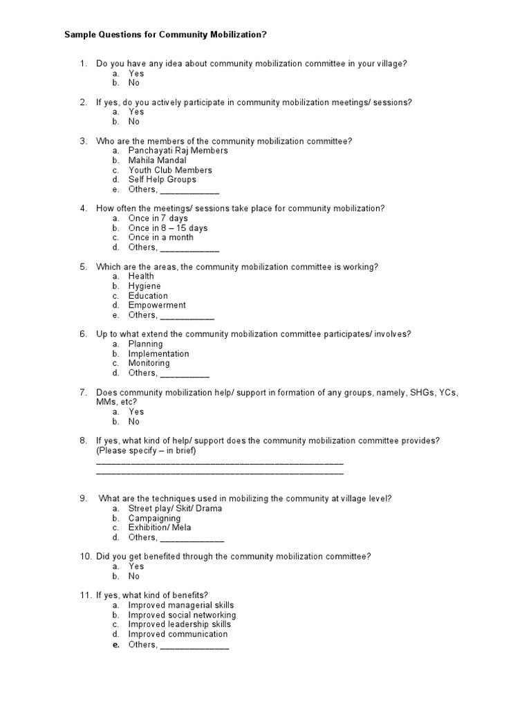 Community Mobilization - Sample Questions | PDF