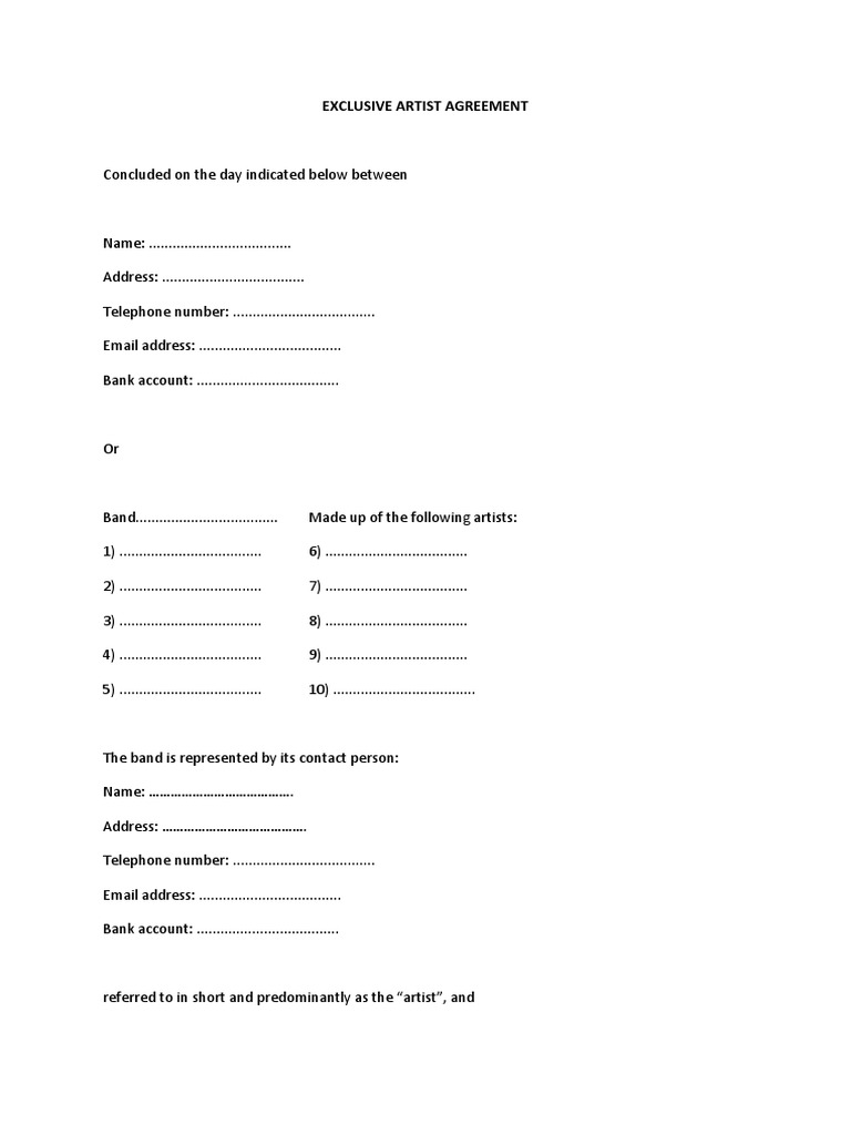 Exclusive Artist Agreement | Download Free PDF | Revenue | Copyright