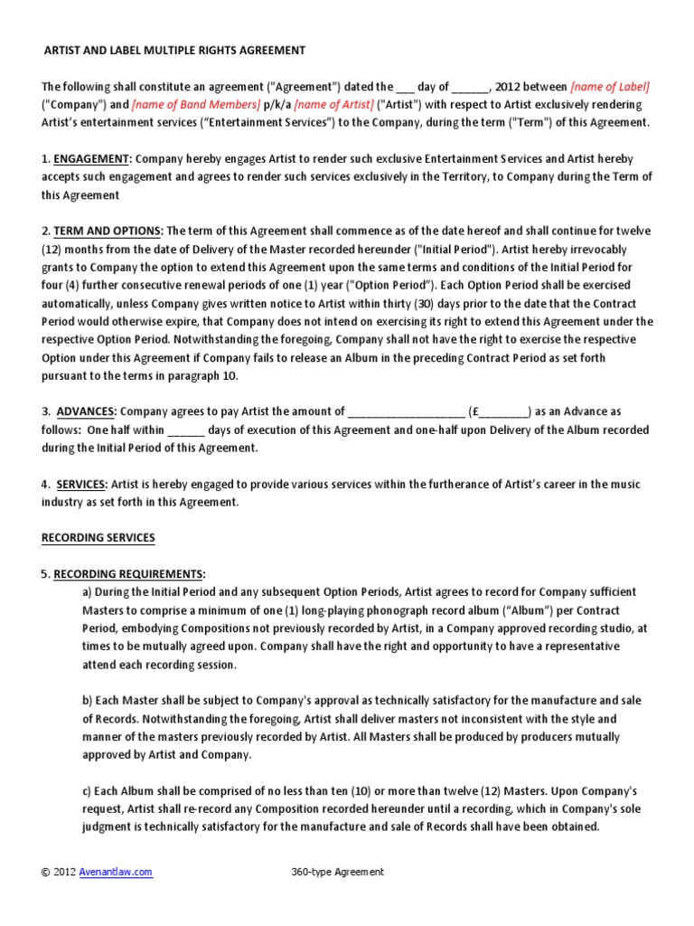 360 Recording Contract Preview PDF | PDF | Copyright | License