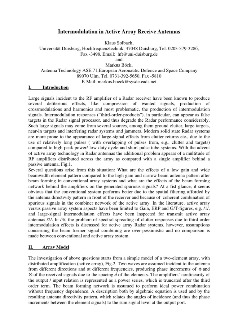 Active Array Antennas and IM3 Effects | PDF | Radar | Antenna (Radio)