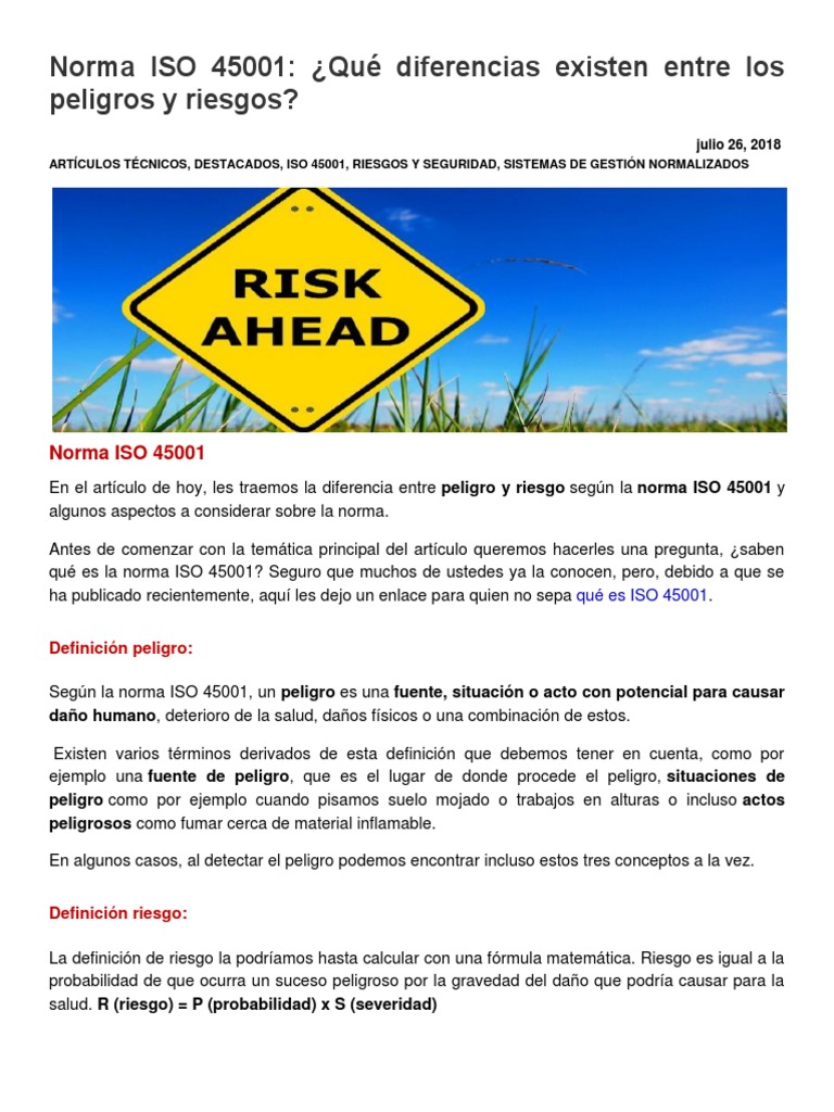 Peligros y Riesgos en ISO 45001 | PDF | Organización internacional para ...