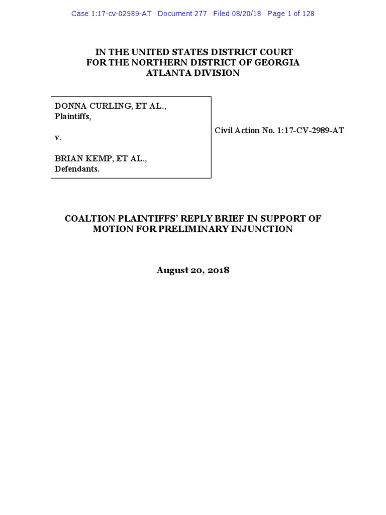 Georgia Voting System Injunction Brief | PDF | Laches (Equity) | Injunction