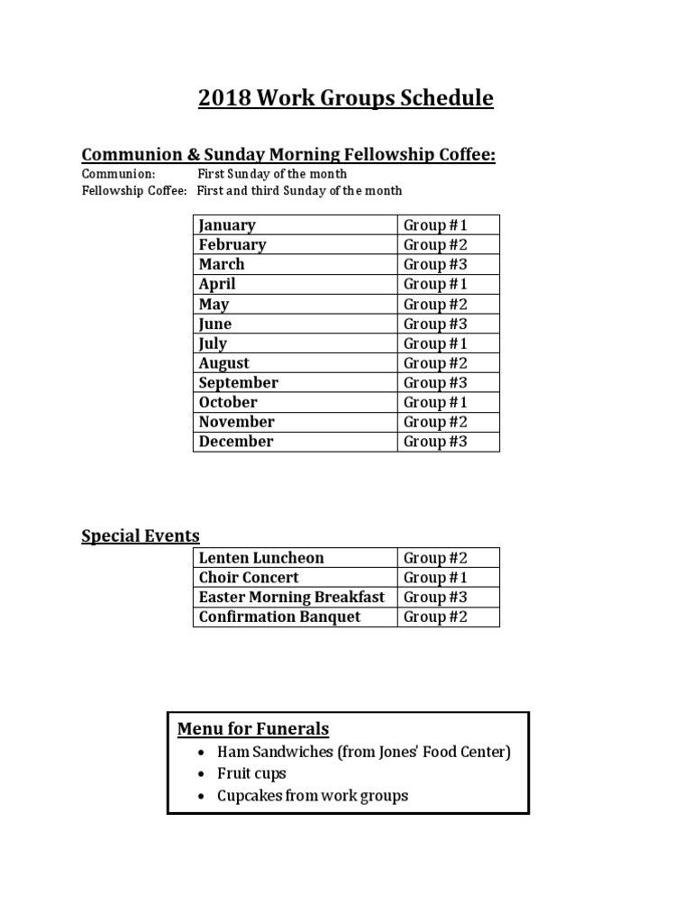 2018 Work Groups Schedule | PDF