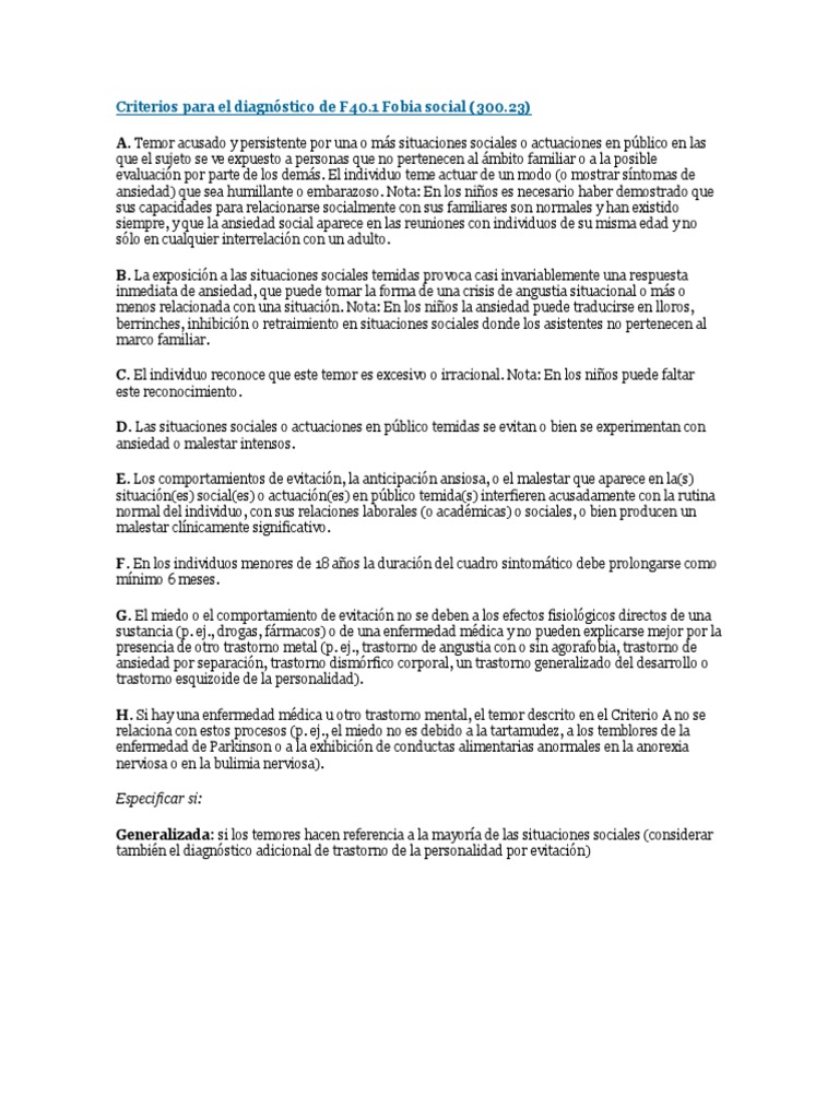 Criterios Para El Diagnostico De F40 Ansiedad Enfermedades Y Trastornos Psiquiatricos