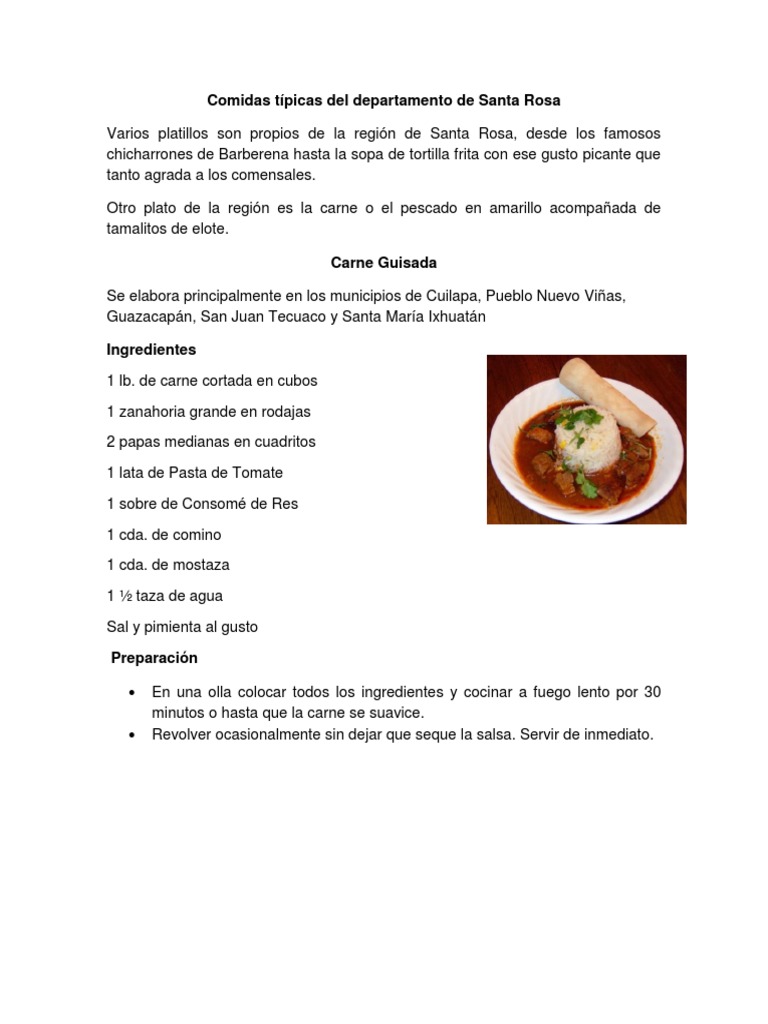 Comidas Típicas de Santa Rosa, Guatemala | PDF | Sopa de pollo | Cocina ...