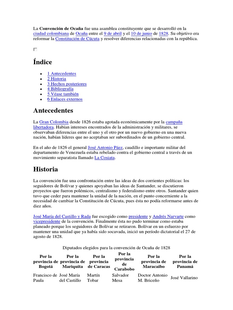 La Convención de Ocaña Fue Una Asamblea Constituyente Que Se Desarrolló