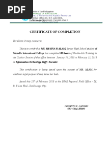 Certificate of Completion Ojt