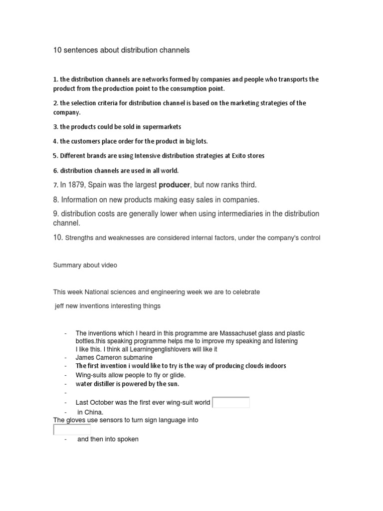 10 Sentences About Distribution Channels PDF