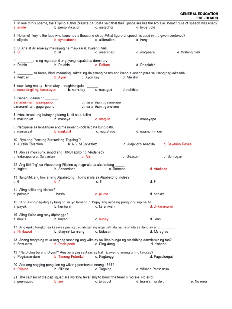 GENERAL EDUCATIO With Answers Aug 25 2018 | PDF